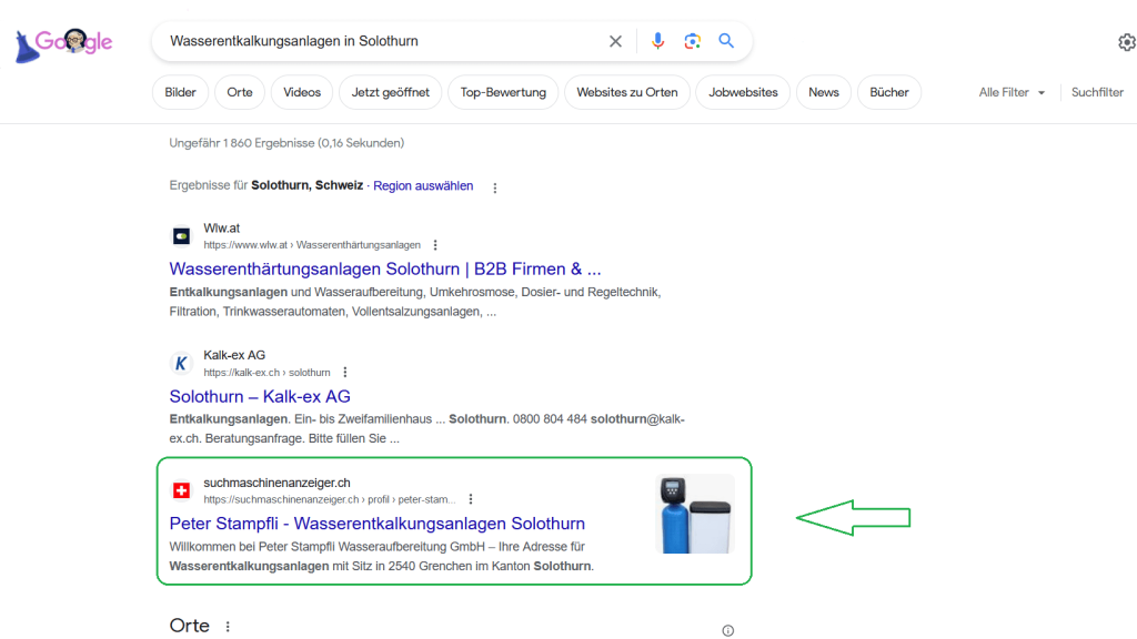 Suchmaschineneintrag Stampfli Wasseraufbereitung GmbH